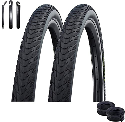 2 x Schwalbe Marathon E-Plus Smart D-Guard E-50 Schwarz-Reflex 50-622 + 2 x Schwalbe Schläuche AV19 inkl. Reifenheber