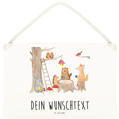 Mr. & Mrs. Panda Personalisiertes Türschild Waldtiere Picknick DIN A6 - Personalisierte Geschenke, Holzschild, Namensschilder personalisiert, Maus, Türschilder, Eichhörnchen, mit Namen, Schild, Wald