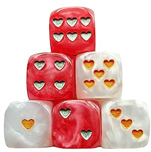 Würfelzeit 2207 W6 16 mm Würfel mit Herzen (6er Set im Polybeutel)