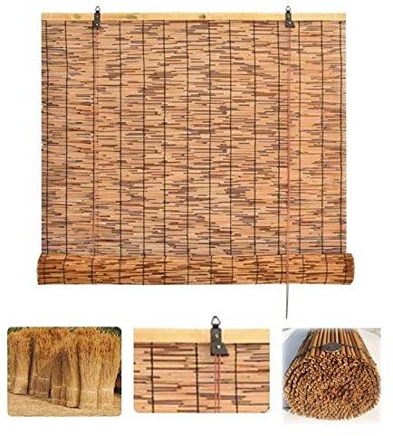 CcacHe Retro Bambusrollo Blickdicht 40 60 80 100 120 140 150 160cm Breit Outdoor Bambus Rollos Jalousine Raffrollo, Wetterfest Natur Holzrollos Sichtschutz Rollo Seitenzugrollo Für Fenster Türen