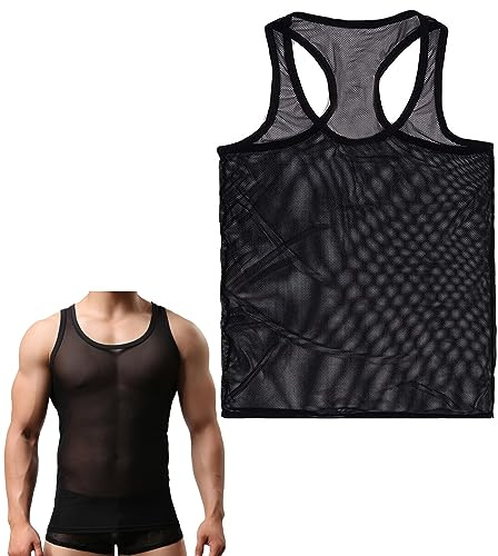 Canotta trasparente da uomo, gilet senza maniche in rete da notte per uomo, magliette intime aderenti traspiranti ad asciugatura rapida per sport da corsa, magliette sexy in rete per party rave disco