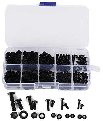 270 Stück/Karton M2 M2 5 M3 M4 M5 Kunststoff Nylon Schrauben Muttern Unterlegscheiben Sortiment Kit mit Schraubenaufbewahrungsbox wasserdichte Rostfreie (Schwarzer 270 teiliger