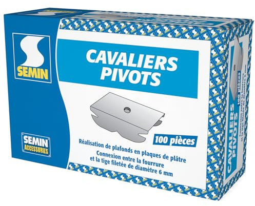 SEMIN Cavaliers Pivots – Bride de Fourrure pour Faux Plafond – Boîte de 100 Pièces – Acier Galvanisé Haute Résistance – Compatible Fourrures 45 & 47 – Fixation Tige Filetée Placo