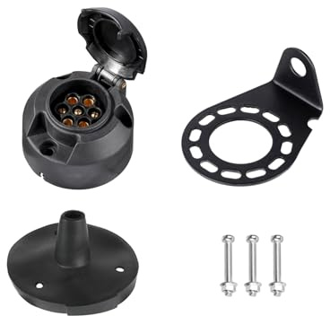 XUEYI Prise Remorque 7 Broches Femelle, avec Joint Arrière et Support, Selon ISO 1724, 12V Prise Remorque 7 Broches Etanche, pour Voiture Camion Caravane RV