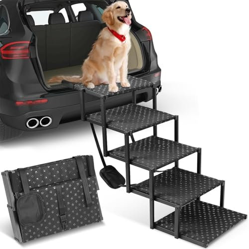 YPDOPORA Hundetreppe Fürs Auto – Faltbare Hunderampe Für Große Hunde Mit Rutschfester Oberfläche, Tragbare Hundetreppe Für Autos Und SUV, LKW, Unterstützt Bis Zu 90 Kg,S