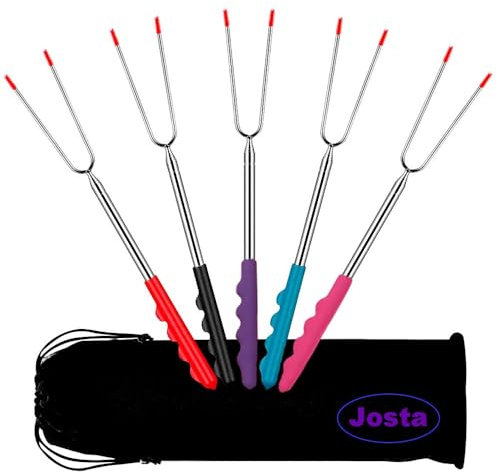 5 Bunte Grillgabel Spieße Grillspieße ausziehbar Marshmallow Bräter Camping Sticks Teleskop BBQ Gabeln Roasting Sticks Schaschlik,Lagerfeuerspieße stahl ABS-Griff,Grillstab,Grillbesteck Set