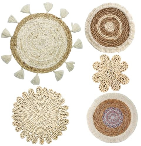 Peosaard Decorazioni da parete del cesto, cesto muro intrecciato 5 pezzi rotondi macrame bohémien decorazioni murali pagliaio 8 pollici/10 pollici/12 pollici/12 pollici/15 pollici