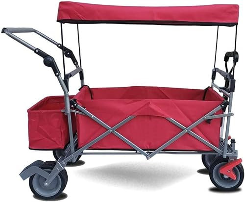 Suuim Einkaufswagen, Aufbewahrungswagen, zusammenklappbarer Gartenwagen, robuster Wagen mit Überdachung, Multifunktions-Einkaufswagen für Outdoor-Handwagen (Farbe: Rot).