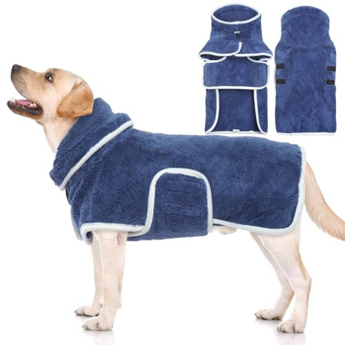 Hjyokuso Accappatoio Cane Microfibra, Asciugamano Per Cani Ultra Assorbente Piccoli Medio Grande Taglia, Accappatoio Da Asciugatura Rapida Regolabile Per Fare Il Bagno, Nuotare - Blu M