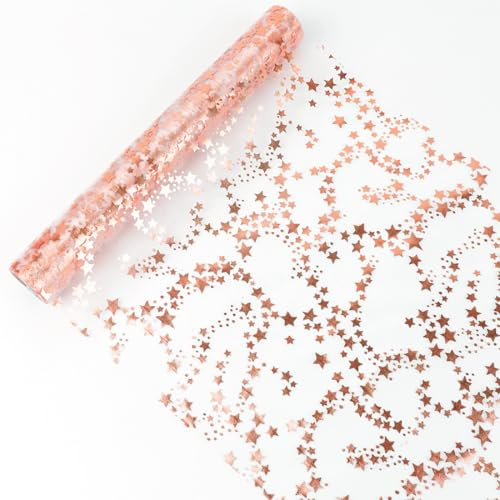 Runner da Tavola Natalizio, Runner Stella di Natale, Runner da Tavola in Organza(Stella Oro Rosa), 28cmx500cm, Decorazioni Rotolo Runner per Natalizie, Avvento, DIY, Feste, Matrimoni, Compleanni
