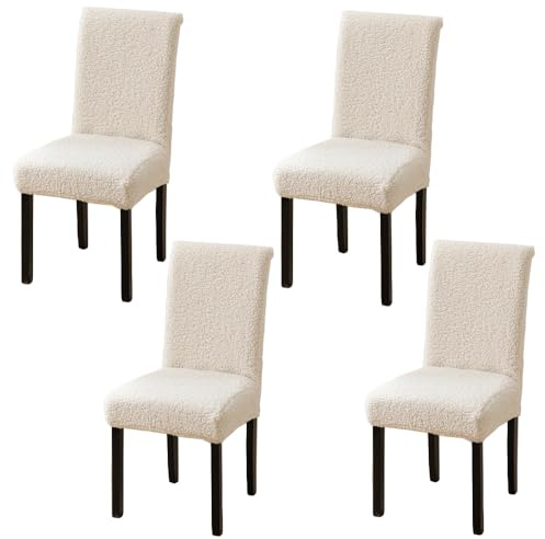 Axroad Mall Sherpa Fleece Dining Chair Covers Set of 4, Stretch Chair Slipcover, Washable Chair Protector Cover for Dining Room, Ceremony, Banquet (White)