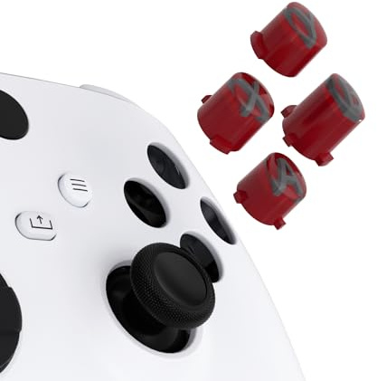 eXtremeRate Ersatz ABXY Knöpfe für Xbox Series X/S Controller, Custom 3-farbig Aktionstasten Klassik Symbol ABXY Tasten für Xbox One S/X/Elite V1/V2 Controller-Clear&Karminrot&Classic Grau