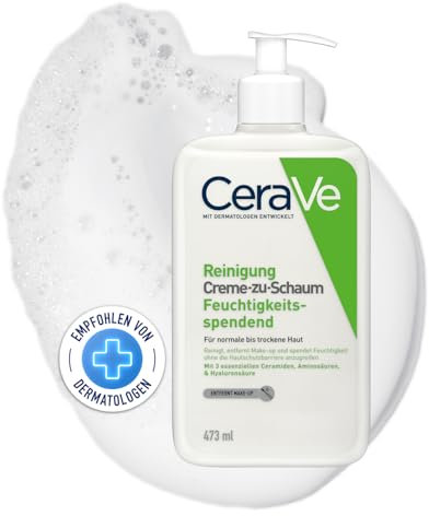 CeraVe Olio Detergente Crema-Schiuma Idratante, Per Pelli da Normali a Secche, Azione Rinfrescante, Rimuove Sebo e Impurità, Con 3 Ceramidi Essenziali, Amminoacidi e Acido Ialuronico, 473 ml