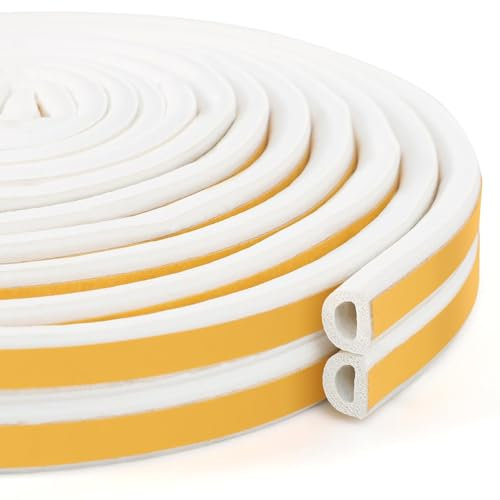 Inwee Bande de Joint D-Profil, Joint d'Étanchéité Porte, Fenetre, Calfeutreur les Porte et Fenêtres avec Forte Adhérence, Isolante Froid, Insonorisé, Anti-poussière, Preuve de Collision (5M Blanc)