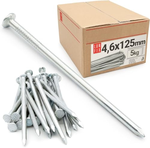 Lun Fix Chiodi in acciaio, 5 kg (circa 400 pezzi), 4,6 x 125 mm, zincati | con testa svasata, falegnameria, fai da te e artigianato, chiodi metallici per costruzione in legno, lunghezza 125 mm