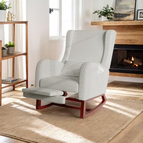 Poltrona a dondolo con poggiapiedi, scandinavo, relax, allattamento, salotto-camera da letto, fino a 110 kg, 67x64x99 cm, grigio