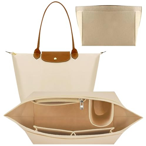 GAROMIA Taschen Organizer für Damen Filz Handbag Organizer Handtaschen longchamp organizer l Großes Geldbörsen-Organizer mit Multifunktionalen longchampshopper Großes Beige 11 * 9.8 * 6.7in