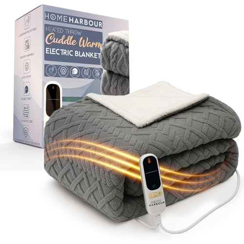 Electric Heated Blanket Throw 180x130cm | 9 Heat Levels, 9-Hour Timer, Overheat Protection, LED Controller, Soft Jacquard Sherpa Fleece, Washable, 140W Fast Heating Overblanket Energy Efficient