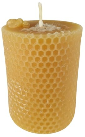Bienenwachskerze Wabenkerze 7 cm rund Imker — handgegossener Zylinder mit Bienenwaben-Prägung, Made in Germany