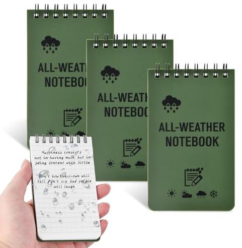 Taccuino Tascabile Impermeabile, Blocco Note per Tutte le Condizioni Atmosferiche, Confezione da 3 Block Notes Piccoli,Mini Blocco Note a Spirale per Registrazione Attività All'aperto (verde)