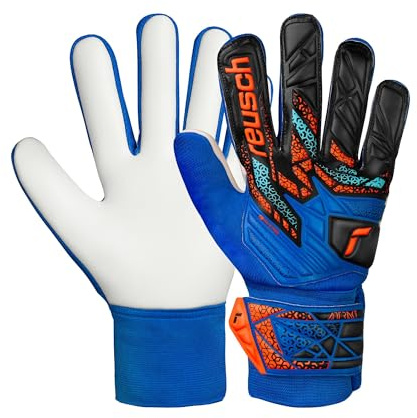 Reusch Attrakt Starter Solid Junior Goalie Gloves Blue/Orange, Size 4 | youth goalkeeper gloves, Grip latex palm, soccer, breathable, durable, artificial grass, hard surfaces, preshaped design