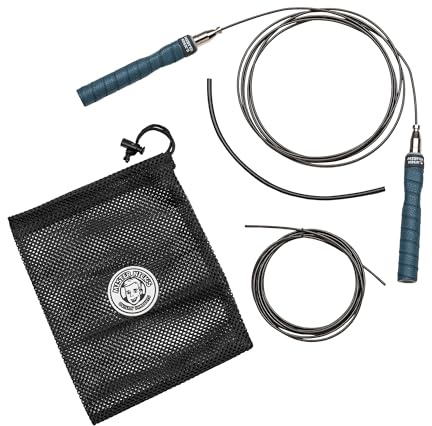 Mister Nick's Speed-Jumprope, Springseil mit Kugellager, nach innen geführtes Kabel, 2 x Stahlseil (ummantelt), 1 x Schutzschlauch, 2 Griffe, 1 x Aufbewahrungs-Beutel