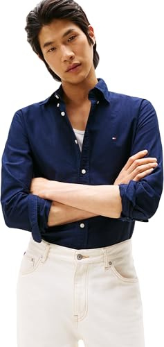 Tommy Hilfiger Uomo Camicia Oxford Shirt Maniche Lunghe, Blu (Preppy Navy/Desert Sky Solid), L