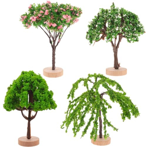 EXCEART 4 künstliche Mini Palmen als Hängepflanzen Set aus grünem Kunststoff für kreative Bastelprojekte und Deko Ideen mit naturgetreuen Baumfiguren in Kleiner Größe