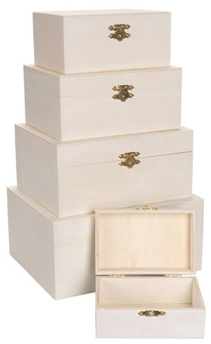 Ideen mit Herz | Holz-Boxen-Set | rechteckig | Holzkisten mit Deckel und Metall-Verschluss | 5 Stück | verschiedene Größen