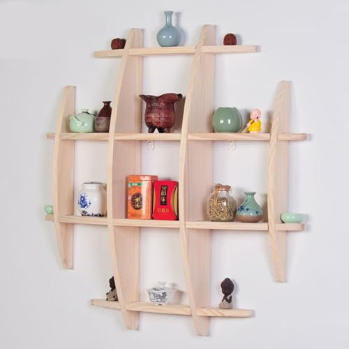 QTQHOME Kaffeetassen-Display, Wandmontage, Massivholz, chinesisches Kugelregal, Tassenhalter, Tassenregal für Wand, Wohnzimmer, Küche, Büro (70 cm, Natur)