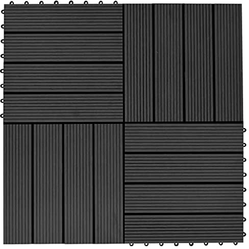 Tidyard Carreaux de terrasse 22 pcs 30 x 30 cm 2 m² WPC Noir, Dalles Extérieures de Jardin, Emboîtables Carreaux Composite pour Sol, Balcon, Piscine, Spa