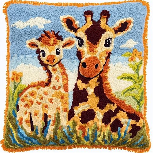 XDEGHUANGSS Juego de cojines de nudos para principiantes, adultos o niños, dos jirafas, paquete de anudado, cojín de nudos, cojín para principiantes, 43 x 43 cm