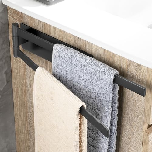 OETAMS Porta Asciugamani Bagno Adesivo Senza Foratura Nero Girevole a 180°, Portasciugamani da Parete in Acciaio Inox 304 Porta Asciugamani
