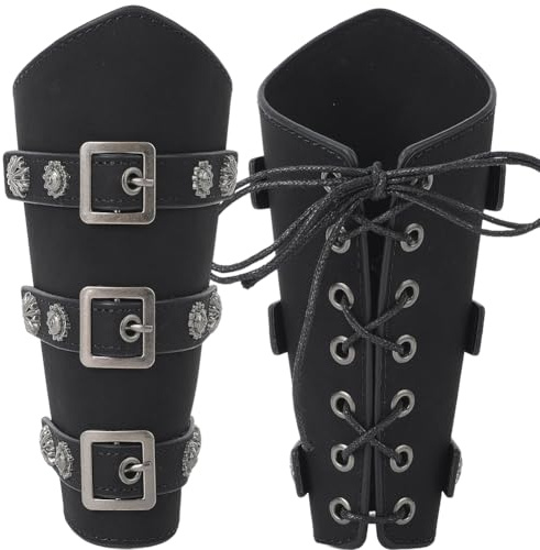 GORGECRAFT 2 st bågskytte, handstöd, läder, armskydd, svart, PU-läder, handske, armband, renässans, krigare, medeltida viking, justerbart spänne, armskydd, manschett för halloween, vuxen, cosplay