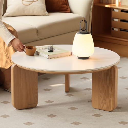 YESWOOD Couchtisch Rund Ø80 cm, FAS-Eiche, Keramikplatte, Wohnzimmer | Moderner Wohnzimmertisch mit robuster Oberfläche, natürlicher Holzstruktur und komfortabler runder Gestaltung für das Zuhause
