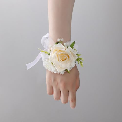 Filteilect Bouquet da sposa in seta color champagne, bouquet da polso e bouquet, decorazione per cerimonie e ricevimenti (B)
