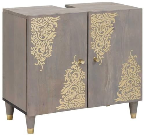 vidaXL Waschbeckenunterschrank Grau 62 x 33 x 58 cm Massivholz Mango, Wohnzimmer, Rechteckiger moderner Waschtisch, Praktischer Badezimmerorganizer, Schlanke Möbel für platzsparende Lösungen