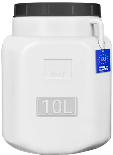 FIXKRAFT Weithalsfass Futtertonne Hund Gärfass Lebensmittelbehälter mit Deckel Kanister Lebensmittelecht Futter Tonne Pferd Mostfass (Weiß, 10 Liter)