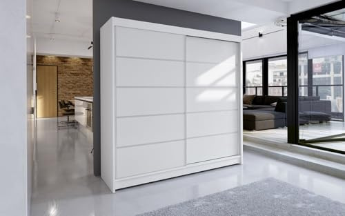 Gaba furniture Lucky 180 cm Sliding Door White Wardrobe Widths 100/120/150/180/200 cm Furniture for Bedroom Living Room Wardrobe with Hanging Rail