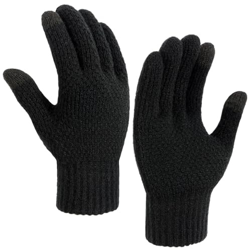 YUSHWENPTY Guantes Tactiles Invierno 1 Par Guantes Termicos Unisex Guantes Punto Hombre Guantes Calientes Mujer para Deportes Al Aire Libre, Regalos de Invierno (Negro)