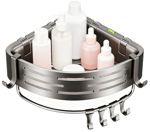 Keyubria Étagères De Douche - Ventouse Avec Crochets Pour Barre | Organisateur De Rangement Pour Étagère De Coin - Pour Organisation De Savon Shampooing Gel Éponge Chiffons Dans Cuisine Et Toilettes