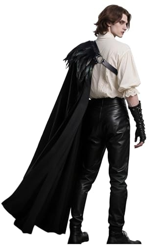 keland gotisk en axel kappa med fjäderaxel – halloween karneval riddare vampyr cosplay (svart)