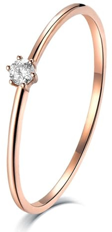 Epinki Echtschmuck Freundschaftsringe Rosegold 18K 750, Zierlich Solitär Diamantring mit Diamant 0.05ct, Rose Gold Au750 Ringe ohne Nickel, Gr.53 (16.9)