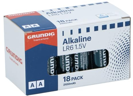 Grundig Piles Alcalines AA LR6 1.5V - Pack De 18-2100mAh D’Énergie - pour Télécommandes Horloges Jouets Et Plus - Boîte en Carton avec Fenêtre