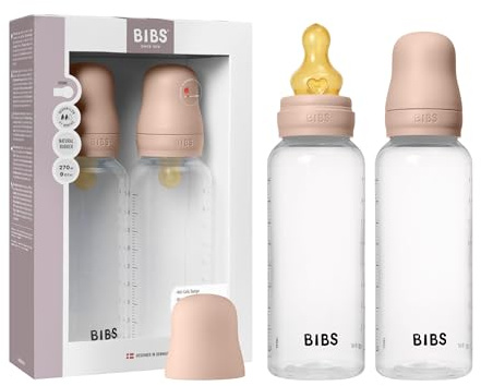 BIBS Babyflasche aus Kunststoff, 270 ml, 2-pack, Blush | Anti-Kolik | Naturkautschuk-Sauger | Mittlerer Fluss | BPA-freier Kunststoff | Stillfreundlich | Hergestellt in Dänemark