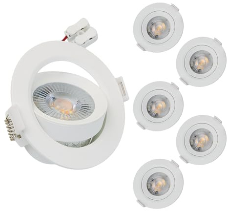 LUXULA 6 Stück LED Einbaustrahler schwenkbar Weiß 7W 600lm, 3000K | 3000K Warmweiß, 38° Spotlight, Einbaumaß 75mm, LED Deckenleuchte 230V für Bad und Küche, 30.000h, Deckenspot