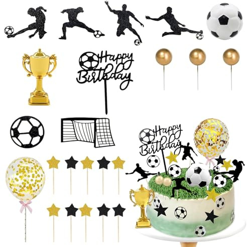TENGWA 23 PCS Football Cake Decorations Small Gifts Football Cake Toppers for Boys Soccer Figurines Soccer Cupcake Picks Birthday Parties Children