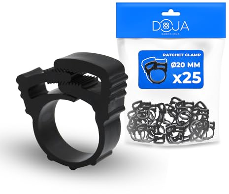 DOJA Barcelona Fascetta Tubo Irrigazione a Goccia Regolabile - 20mm - Pack 25 - Morsetto a Goccia per Tubi, Chiusura Sicura, Fascette di Serraggio Riutilizzabili per Fissaggio Facile, Tubo da Giardino