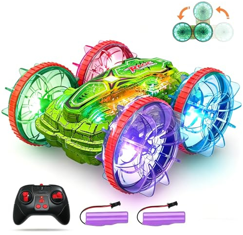 Ferngesteuertes Auto Amphibienfahrzeug Kinder, RC Auto Wasser & Land mit 2 Akku, 360° Drehung, Doppelseitiges Fahren, LED Licht, 2.4GHz RC Truck für Kinder ab 6 7 8 9 10 11 12 Jahre Jungen Mädchen