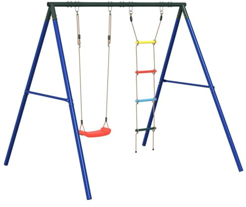 Gungset med gungstol och stickstege, lackerat stål, 206 x 185 x 185 cm, max. Lastkapacitet 100 kg, för barn 3–10 år, trädgårdsleksak för utomhusbruk, främjar klättring och lek